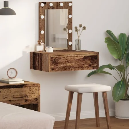 Mesa de Tocador Montada en la Pared con Luces LED de Madera Envejecida von , Schlafzimmerkommoden - Ref: Foro24-865224, Preis...