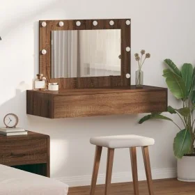 Mesa de tocador colgante con luces LED de roble