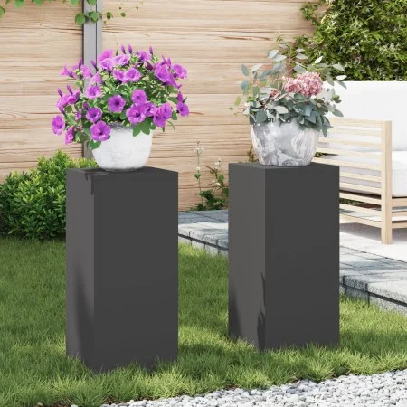 Esquineros de Plantas de Pilar 2 pcs Negro 24x24x55 cm Acero de , Soportes para macetas - Ref: Foro24-865813, Precio: 65,75 €...