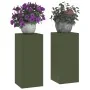 Soportes para Plantas de Exterior Pilar 2 pcs Verde Oliva 24x24x55 cm Acero | Foro24.es | Tu tienda online para hogar, jardín y más Foro24.es