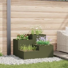 Plantador de jardín 100x100x60 cm Verde Oliva Acero by , Pots and planters - Ref: Foro24-865865, Price: 163,11 €, Discount: -5%%