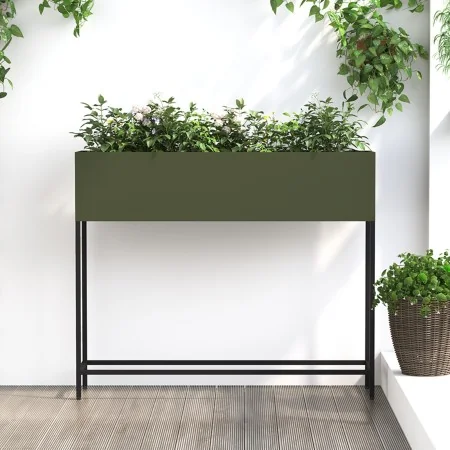 Jardinera Elevada 100x26x82 cm Verde Oliva Acero by , Pots and planters - Ref: Foro24-865879, Price: 101,10 €, Discount: -5%%