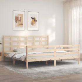 Bed frame with solid wood headboard 200x200 cm by vidaXL, Beds and slatted bases - Ref: Foro24-3194006, Price: 141,46 €, Disc...