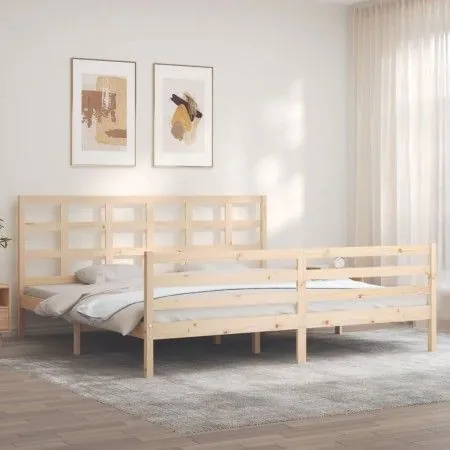 Bed frame with solid wood headboard 200x200 cm by vidaXL, Beds and slatted bases - Ref: Foro24-3194006, Price: 141,46 €, Disc...