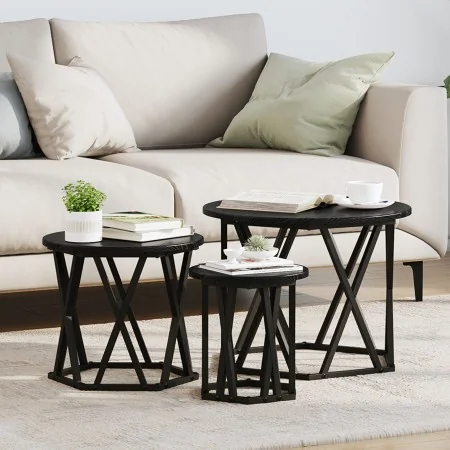 Mesas Laterales Apilables 3 pcs Negro Madera de Roble Ingenierizada by , Coffee table - Ref: Foro24-868255, Price: 80,33 €, D...