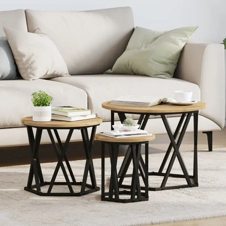 Mesas Laterales Apilables 3 pcs de Madera de Roble Artesanal | Foro24.es | Tu tienda online para hogar, jardín y más Foro24.es