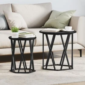 Mesas Laterales 2 pcs de Madera de Roble Negra