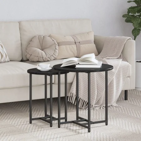 Juego de 2 Mesas Laterales en Madera de Roble Negro y Metal by , Side tables - Ref: Foro24-869696, Price: 50,67 €, Discount: ...