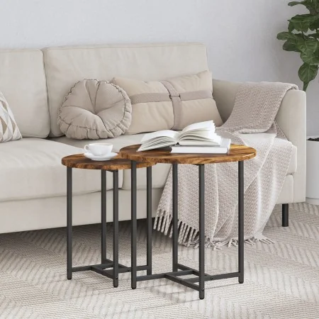 Mesa Lateral 2 pcs Madera de Roble Ahumada, Madera Ingenierizada y Metal von , Seitentische - Ref: Foro24-869698, Preis: 47,9...
