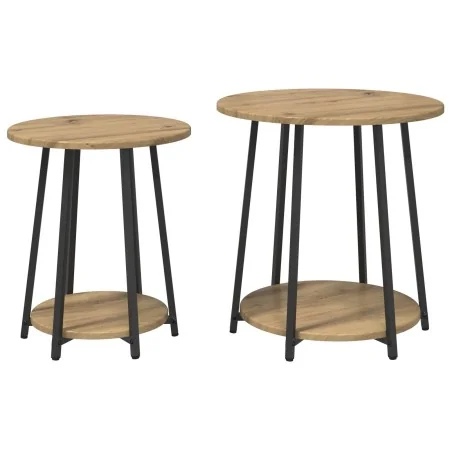 Juego de Mesas Laterales de 2 en Roble Artesanal con Madera Ingenierizada y Metal | Foro24.es | Tu tienda online para hogar, jardín y más Foro24.es