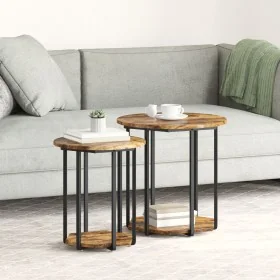 Mesa Lateral 2 pcs de Madera de Roble Ahumada y