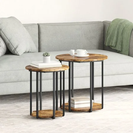Mesa Lateral 2 pcs de Madera de Roble Ahumada y Metal | Foro24.es | Tu tienda online para hogar, jardín y más Foro24.es