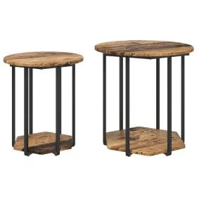 Mesa lateral 2 pcs de madera vieja, madera