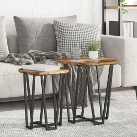 Mesa Auxiliar 2 Pzs de Roble Ahumado con Madera