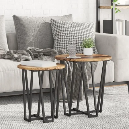 Mesa lateral de 2 piezas hecha de madera reciclada, tablero de madera y metal | Foro24.es | Tu tienda online para hogar, jardín y más Foro24.es