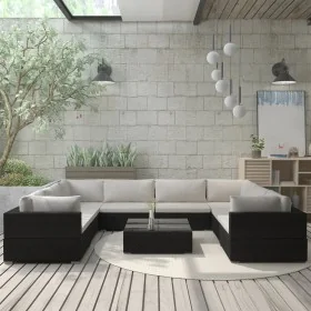 Set de muebles de jardín 9 pzas y cojines ratán