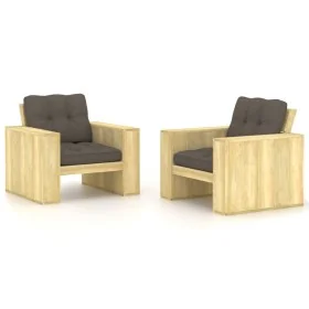 Silla de jardín cojines 2 uds gris taupe madera pino impregnada de , Sillas de jardín - Ref: Foro24-3065797, Precio: 401,04 €...