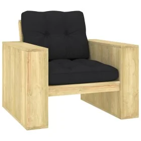 Silla de jardín y cojines negro madera pino impregnada de , Sillas de jardín - Ref: Foro24-3065748, Precio: 174,31 €, Descuen...