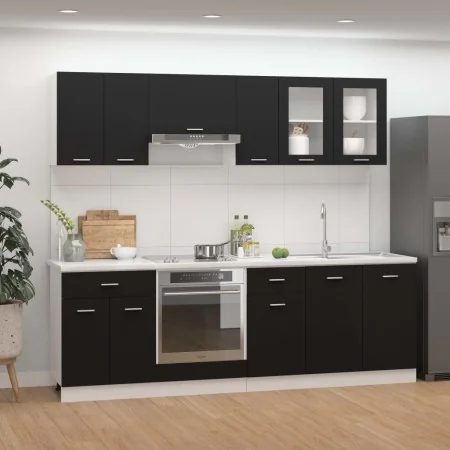Juego de muebles de cocina 8 piezas madera de ingeniería negro de , Armarios de cocina - Ref: Foro24-3067648, Precio: 487,07 ...