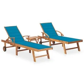 Tumbonas con mesa y cojín 2 unidades madera maciza de teca de , Tumbonas - Ref: Foro24-3073175, Precio: 586,68 €, Descuento: ...