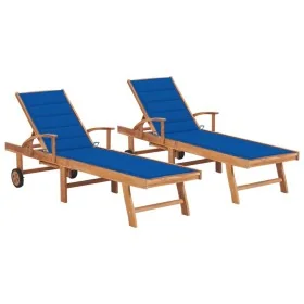 Tumbonas 2 unidades madera maciza de teca con cojín azul royal by , Loungers - Ref: Foro24-3073196, Price: 582,57 €, Discount...
