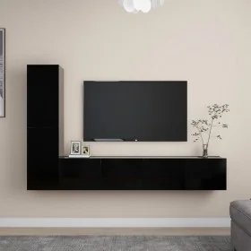 Set de muebles de salón TV 4 pzas madera de ingeniería negro de , Muebles TV - Ref: Foro24-3078779, Precio: 144,79 €, Descuen...
