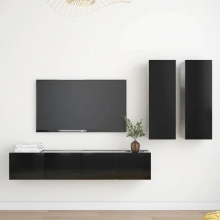 Set de muebles de salón TV 4 piezas madera de ingeniería negro von , TV-Möbel - Ref: Foro24-3078791, Preis: 165,89 €, Rabatt:...