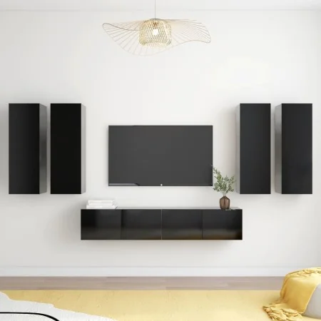 Set de muebles de salón TV 6 piezas madera ingeniería negro de , Muebles TV - Ref: Foro24-3078785, Precio: 249,19 €, Descuent...