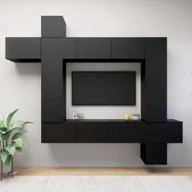 Set de muebles de salón TV 8 piezas madera ingeniería negro de , Muebles TV - Ref: Foro24-3078843, Precio: 452,14 €, Descuent...