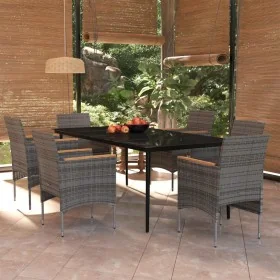 Juego de comedor de jardín 7 piezas con cojines gris y negro de , Conjuntos de jardín - Ref: Foro24-3099351, Precio: 575,85 €...
