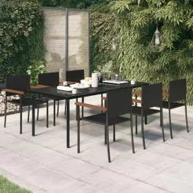 Juego de comedor para jardín 7 piezas negro