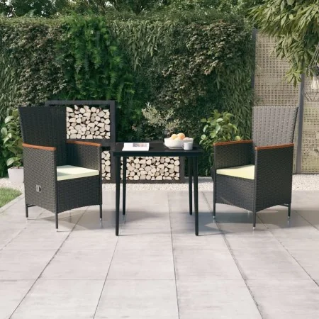 Juego de comedor de jardín 3 piezas con cojines negro von , Gartensets - Ref: Foro24-3099443, Preis: 371,37 €, Rabatt: -5%%