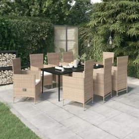 Juego de comedor de jardín 9 piezas con cojines beige de , Conjuntos de jardín - Ref: Foro24-3099460, Precio: 1,00 €, Descuen...