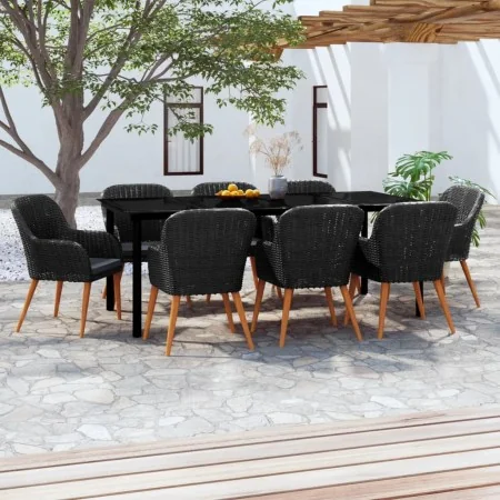 Juego de comedor de jardín 9 piezas con cojines negro de , Conjuntos de jardín - Ref: Foro24-3099510, Precio: 967,67 €, Descu...