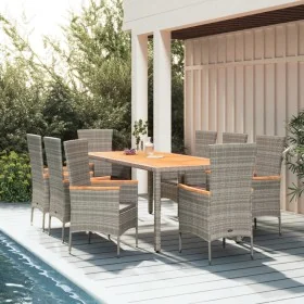 Set comedor jardín 9 pzas y cojines ratán sintético gris by , Garden sets - Ref: Foro24-3157543, Price: 731,25 €, Discount: -5%%
