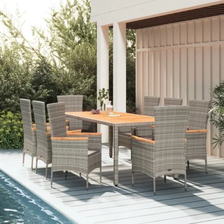 Set comedor jardín 9 pzas y cojines ratán sintético gris by , Garden sets - Ref: Foro24-3157543, Price: 731,25 €, Discount: -5%%