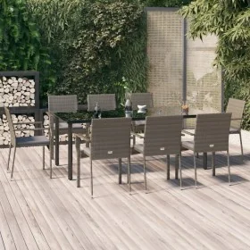Set comedor jardín 9 pzas y cojines ratán sintético negro gris von , Gartensets - Ref: Foro24-3185142, Preis: 655,07 €, Rabat...