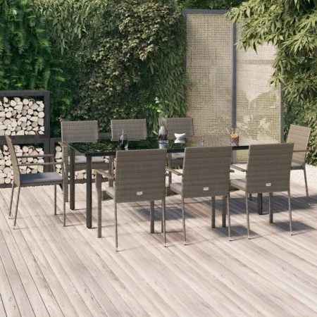 Set comedor jardín 9 pzas y cojines ratán sintético negro gris by , Garden sets - Ref: Foro24-3185142, Price: 655,07 €, Disco...