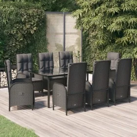 Set de comedor de jardín 9 pzas y cojines ratán sintético negro de , Conjuntos de jardín - Ref: Foro24-3185196, Precio: 1,00 ...