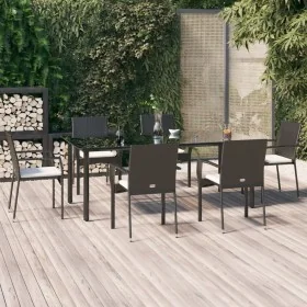 Set de comedor de jardín 7 pzas y cojines ratán sintético negro de , Conjuntos de jardín - Ref: Foro24-3185135, Precio: 561,6...