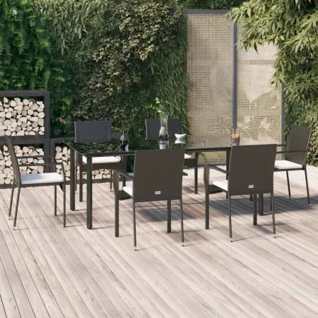 Set de comedor de jardín 7 pzas y cojines ratán sintético negro by , Garden sets - Ref: Foro24-3185135, Price: 561,65 €, Disc...