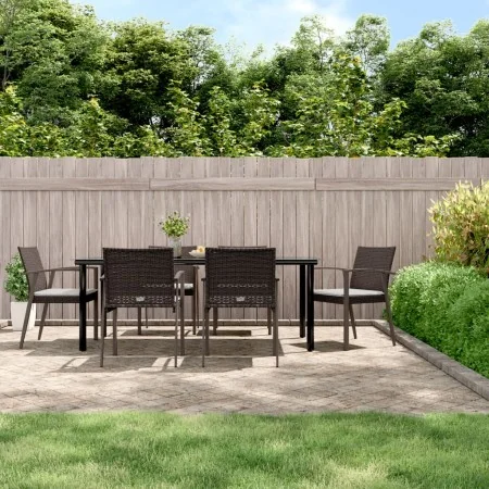 Juego comedor jardín 7 piezas y cojines ratán sintético y acero von , Gartensets - Ref: Foro24-3186997, Preis: 619,63 €, Raba...