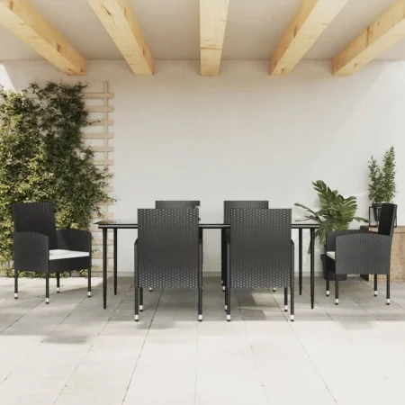 Juego de comedor de jardín 7 pzas ratán sintético y acero negro by , Garden sets - Ref: Foro24-3203310, Price: 405,29 €, Disc...