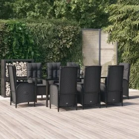 Set de comedor de jardín 9 pzas y cojines ratán sintético negro de , Conjuntos de jardín - Ref: Foro24-3185194, Precio: 1,00 ...