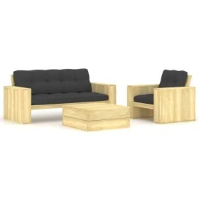 Set muebles de jardín y cojines 3 pzas madera pino impregnada de , Conjuntos de jardín - Ref: Foro24-3065774, Precio: 589,79 ...