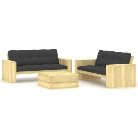 Set de sofás jardín 3 piezas con cojines madera pino impregnada by , Garden sets - Ref: Foro24-3065783, Price: 844,68 €, Disc...