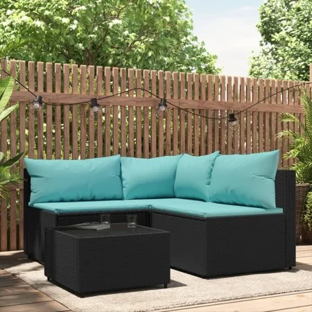 Juego de jardín con cojines 4 piezas ratán sintético negro von , Outdoor-Sofas - Ref: Foro24-319797, Preis: 273,92 €, Rabatt:...