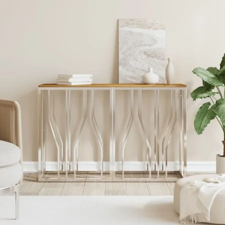 Mesa consola acero inoxidable y madera maciza acacia plateada | Foro24.es | Tu tienda online para hogar, jardín y más Foro24.es
