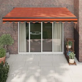 Toldo retráctil aluminio y tela naranja y marrón