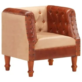 Sillón de cuero auténtico y madera maciza de